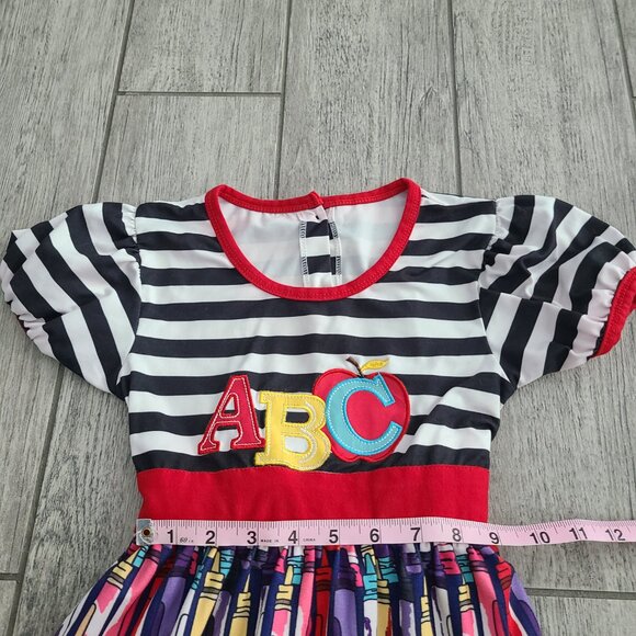 Girls Back to School ABC Crayon Print Dress Size 6-7T - Picture 9 of 11